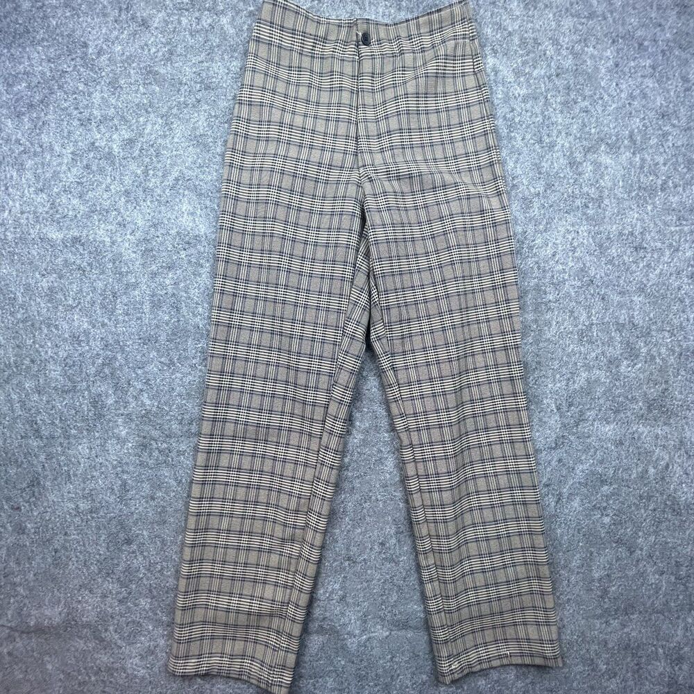 Brandy Melville Pants Women Small Tan Plaid Straight Leg Light Academia Preppy